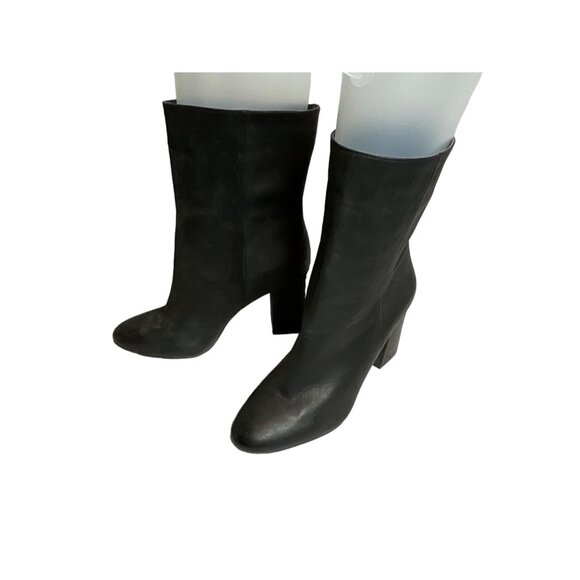 Lucky Brand Walwyn Black Nubuck Leather Block Heel Bootie Women's Size 8M - Picture 2 of 9